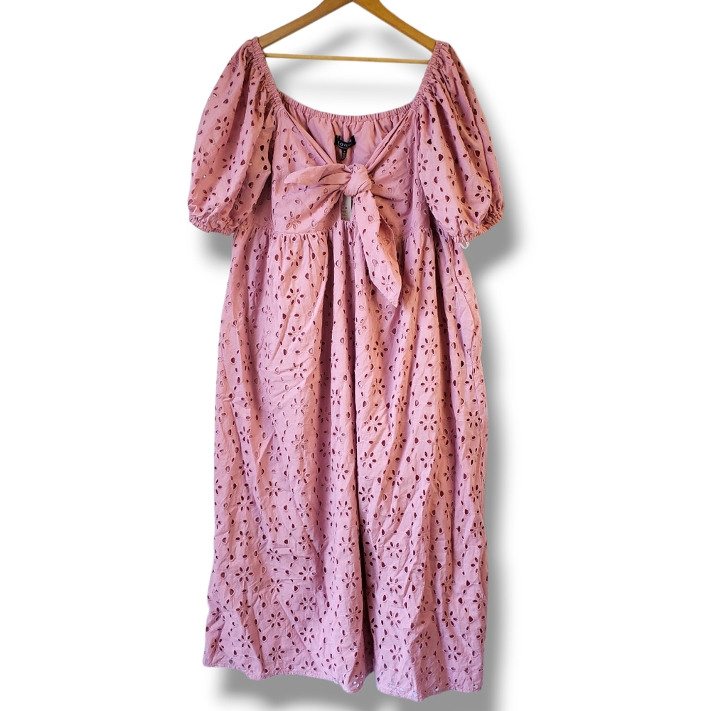 Eloquii Pink Sweetheart Eyelet Puff Sleeve Maxi Dress Size 20
